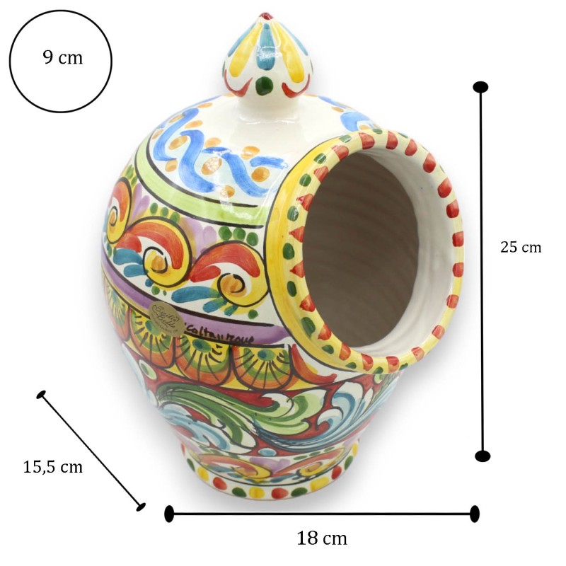Typisk siciliansk saltkar i Caltagirone keramik, ca 25 cm hög. Multi dekoration och mångfärgad - 