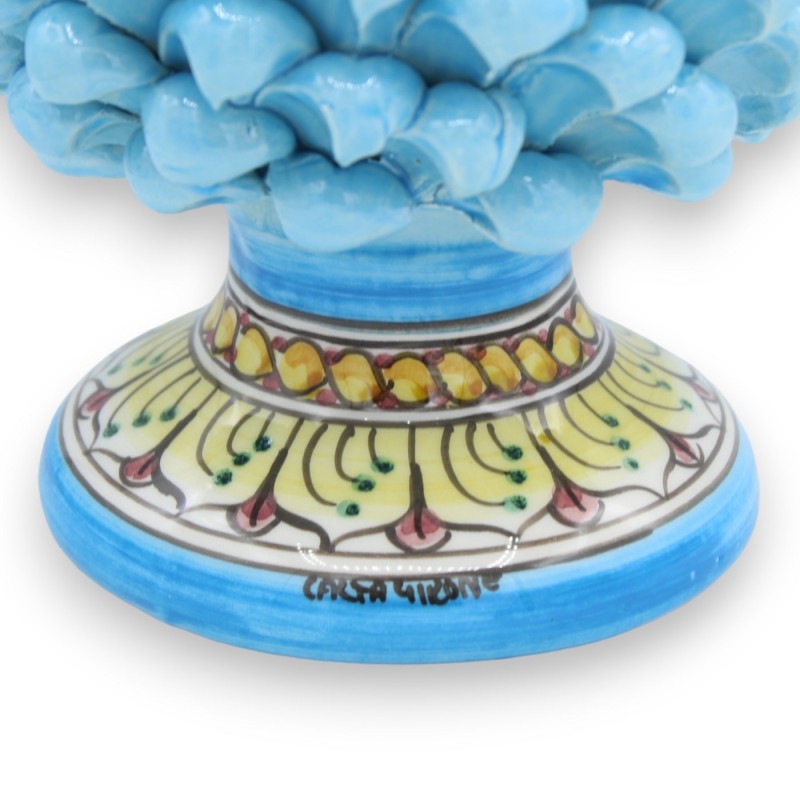 Sicilian Pine Cone Ceramic Caltagirone, Turquoise, two sizes (1pc) Stem Decoration braid and leaves - 
