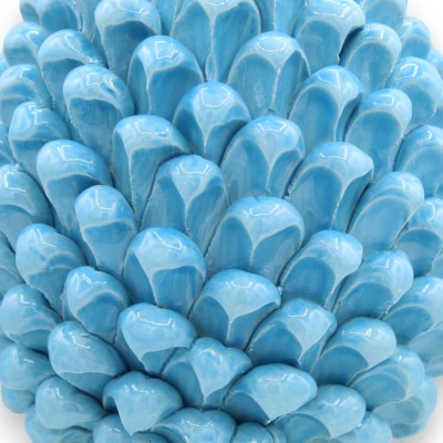 Pigna Siciliana Ceramica Caltagirone, Turchese, due misure (1Unità) Gambo Decoro treccia e foglie - 