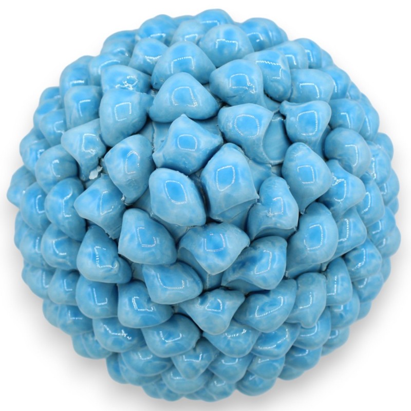 Sicilian Pine Cone Ceramic Caltagirone, Turquoise, two sizes (1pc) Stem Decoration braid and leaves - 