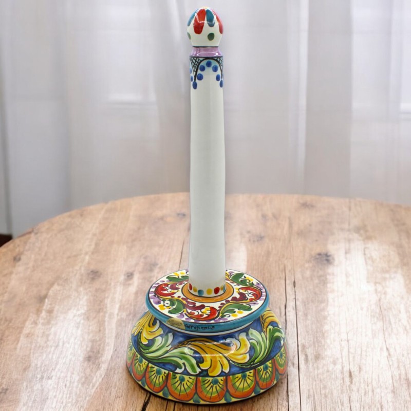 Küchenrollenhalter aus Caltagirone-Keramik, H 35 und Ø 17 cm ca. Sizilianische Karrendekoration - 