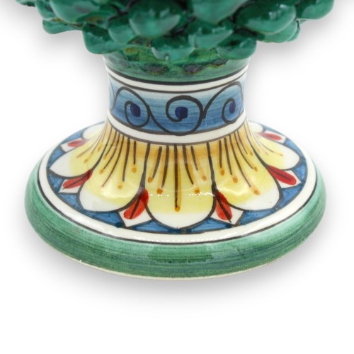 Pinha Siciliana em Cerâmica Caltagirone, Verderame, 2 opções de tamanho (1 unidade) Decoração de caule Folhas amarelas e 2
