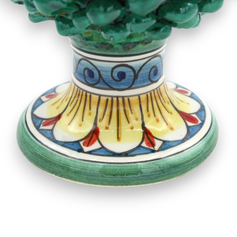 Pigna Siciliana in Ceramica Caltagirone, Verderame, 2 opzioni misura (1Unità) Gambo Decoro Foglie gialle e fascia blu - 