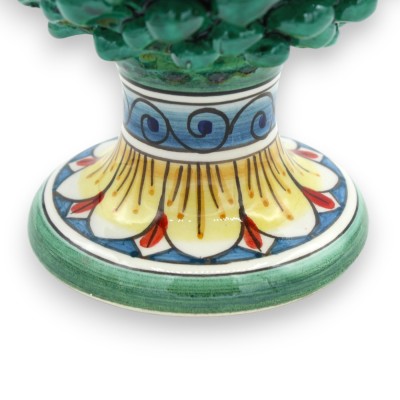 Siciliaanse dennenappel in Caltagirone keramiek, Verderame, 2 grootteopties (1pc) Stamdecoratie Gele bladeren en blauwe 