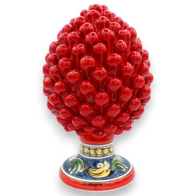 Pigna Siciliana in Ceramica Caltagirone, Rosso 2 opzioni misura (1Unità) Gambo Decoro barocco su fondo blu - 