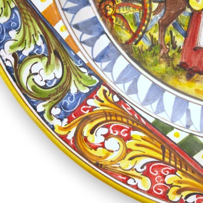 Ornamental plate with a rim, Caltagirone ceramic, Ø 55 cm approx. Sicilian cart and baroque decoration - 