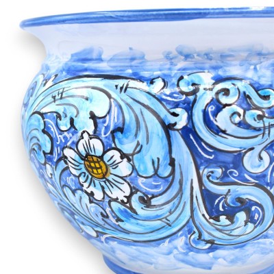 Cachepot Blumentopf, sizilianische Keramik, 5 Größenoptionen (1 Stück), Barock und Blumen auf blauem und türkisfarbenem 