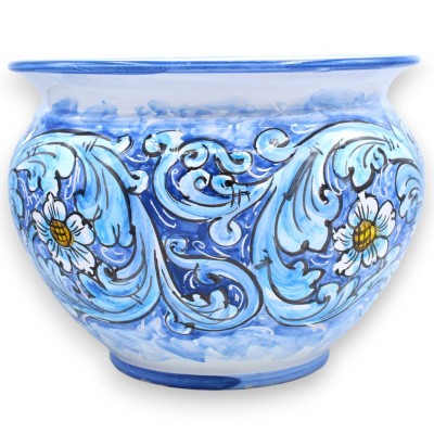Cachepot Plant Pot, Sicilian Ceramic, 5 Size Options (1pc) Baroque and Flowers on Blue and Turquoise Background - 