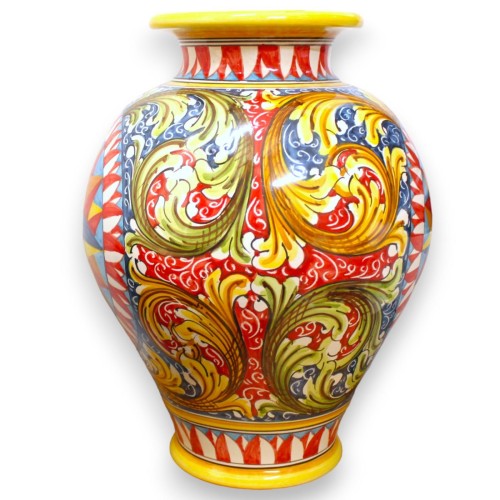 Wazon miskowy, wys. 40 x Ø 30 cm ok. Ceramika Caltagirone z różą kompasową i wielobarwną dekoracją barokową -  2