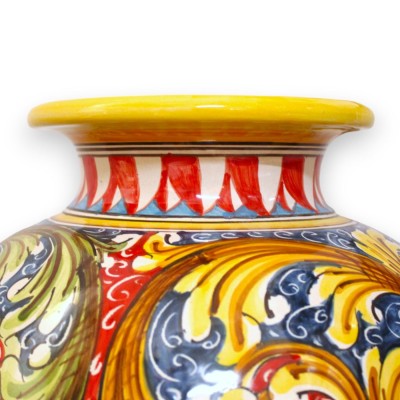 Boccia Vase, h 40 x Ø 30 cm approx. Caltagirone ceramic with Wind Rose and Multicoloured Baroque decoration - 