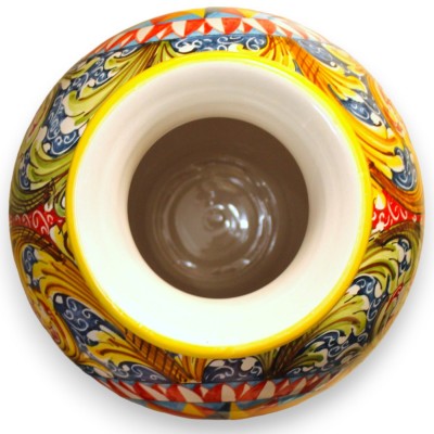 Skålvas, h 40 x Ø 30 cm ca. Caltagirone keramik med kompassros och flerfärgad barockdekor - 