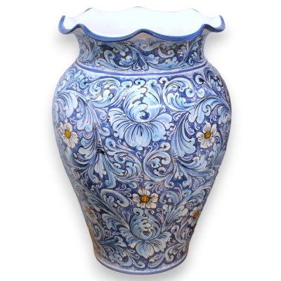 Porta-guarda-chuva grande, cerâmica siciliana, com cerca de 50 cm de altura. decoração barroca e flores sobre fundo azul