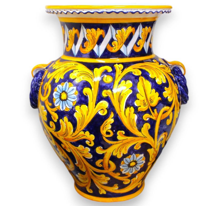 Paraplyburk med ficklampa handtag, siciliansk keramik, ca h 50 cm. barock, blommig och geometrisk dekoration på blå bakg