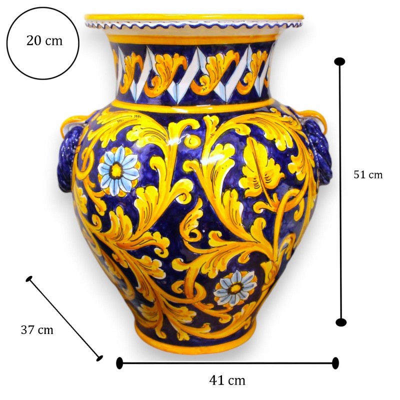 Tarro paraguas con asas tipo antorcha, cerámica siciliana, altura 50 cm aprox. decoración barroca, floral y geométrica s