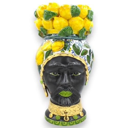 Caltagirone Moor's Head, h ca 37 cm (1 st), dekoration och krona av citroner, 24k rent guld emalj.
