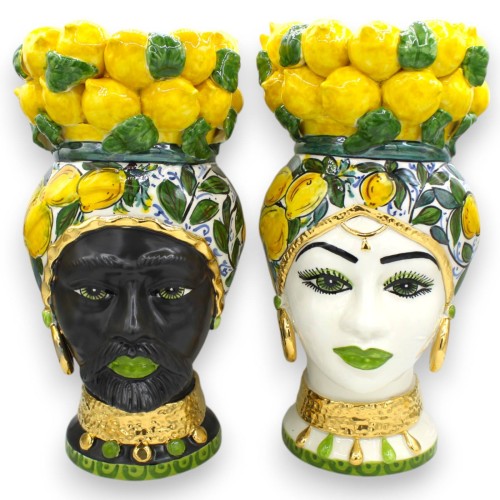 Tête de Maure de Caltagirone, h env. 37 cm (1 pièce), décor et couronne de citrons, émail or pur 24 carats - 