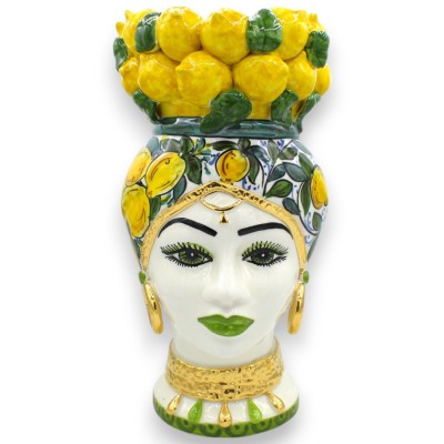 Moors hoofd Caltagirone h ca. 37 cm (1 stuk) decoratie en kroon van citroenen, 24k puur goud email - 