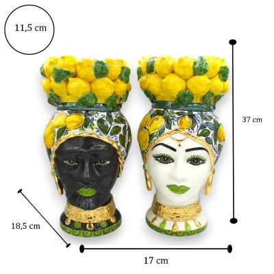 Tête de Maure de Caltagirone, h env. 37 cm (1 pièce), décor et couronne de citrons, émail or pur 24 carats - 