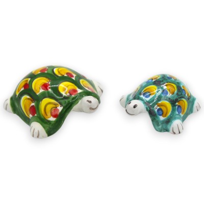 Tortuga terrestre en fina cerámica siciliana, dos opciones de tamaño (1 pieza) decoración y color aleatorios - 