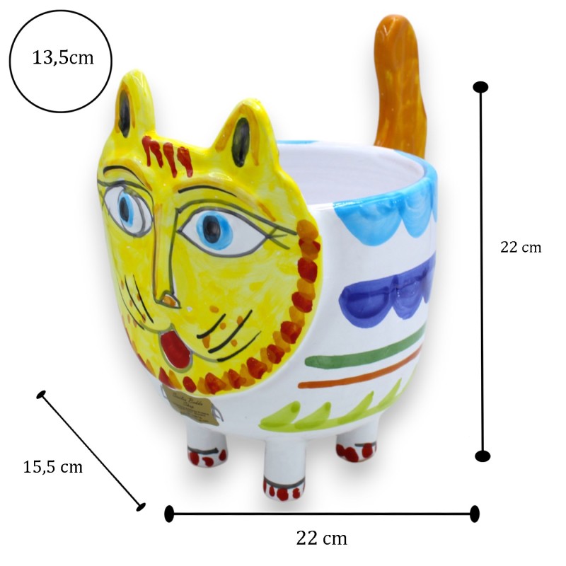 Tazza Porta Cialde / Capsule o sotto vaso con volto di Leone in pregiata ceramica, h 22 x 15 cm ca. - 