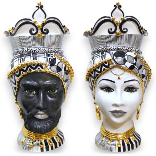 Cabezas de moro siciliano (1ud) h 55 cm aprox. Cerámica Caltagirone, esmalte de oro puro, decoración moderna en blanco y