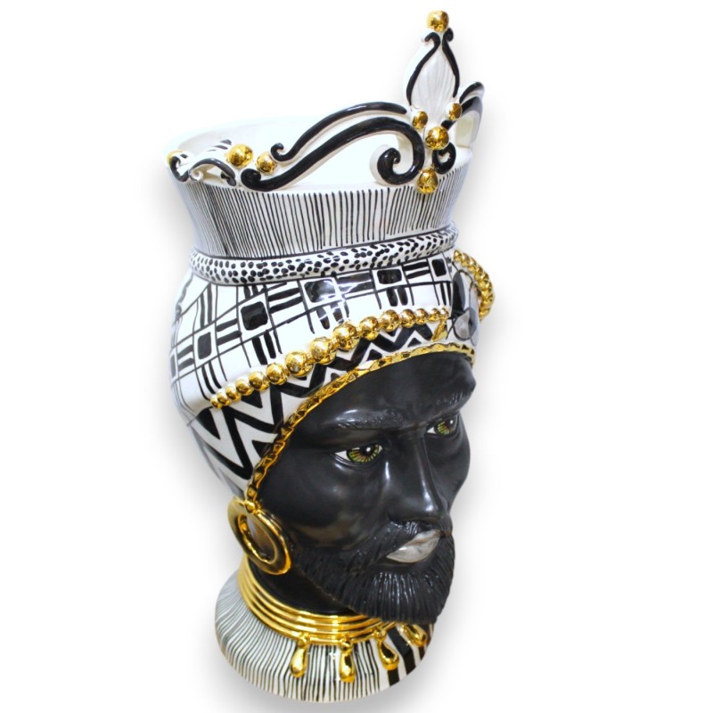 Sicilianska hedhuvuden (1 st) h 55 cm ca. Caltagirone keramik, emalj i rent guld, modern svartvit dekoration - 