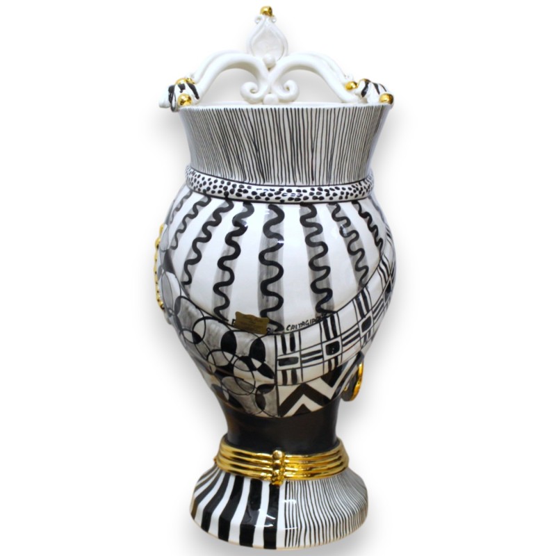 Cabeças de mouro siciliano (1 unidade) h 55 cm aprox. Cerâmica Caltagirone, esmalte ouro puro, decoração moderna em pret