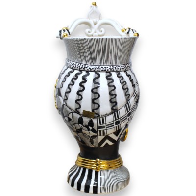 Sicilianska hedhuvuden (1 st) h 55 cm ca. Caltagirone keramik, emalj i rent guld, modern svartvit dekoration - 