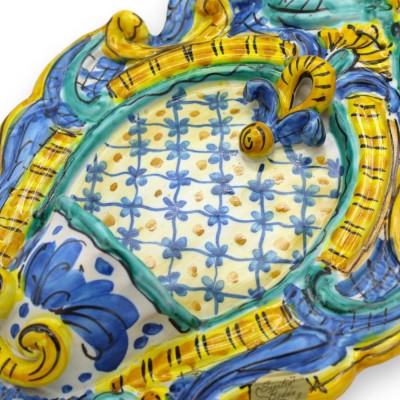 Sicilian ceramic holy water stoup - h 30 x W 20 cm approx. baroque decoration MD7 - 