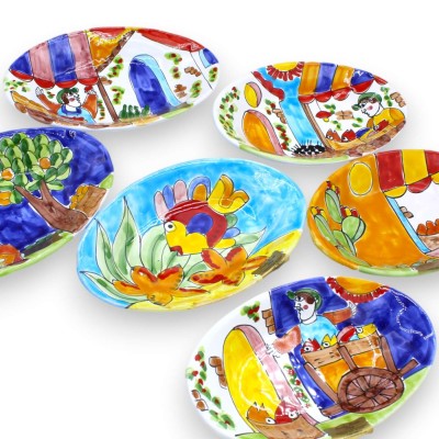 Bandeja de servir oval, cerâmica siciliana, duas opções de tamanho (1 unidade) e decoração aleatória - 