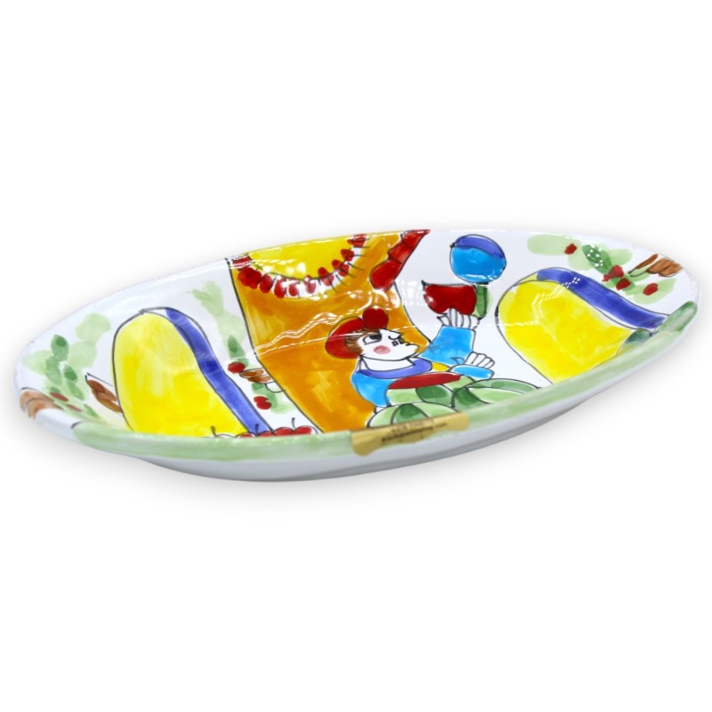 Bandeja de servicio ovalada, cerámica siciliana, dos opciones de tamaño (1 pieza) y decoración aleatoria - 