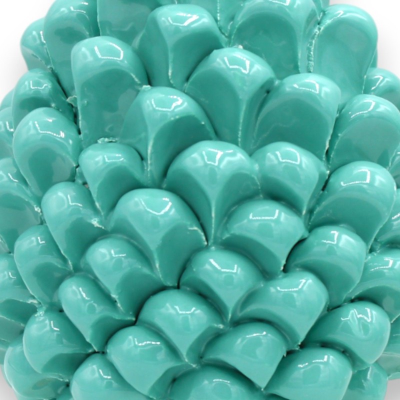 Sicilian pine cone Caltagirone, h 15 cm approx. (1pc) Aquamarine, stem random decoration - 