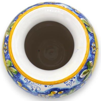 Vaso tigela, h 35 x Ø 25 cm aprox. Cerâmica Caltagirone com decoração de limões sobre fundo azul - 