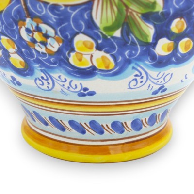 Vaso tigela, h 35 x Ø 25 cm aprox. Cerâmica Caltagirone com decoração de limões sobre fundo azul - 