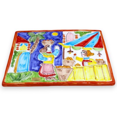 Pannello da parete, in pregiata ceramica, L 40 x 30 cm ca. Decoro in rilievo: Mercato - 