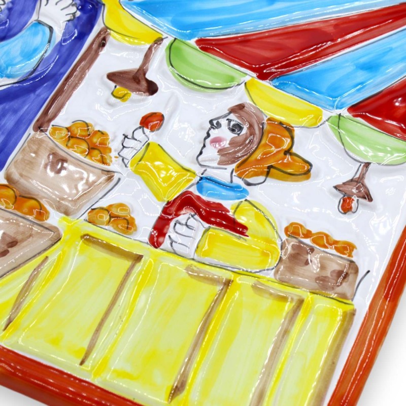 Pannello da parete, in pregiata ceramica, L 40 x 30 cm ca. Decoro in rilievo: Mercato - 
