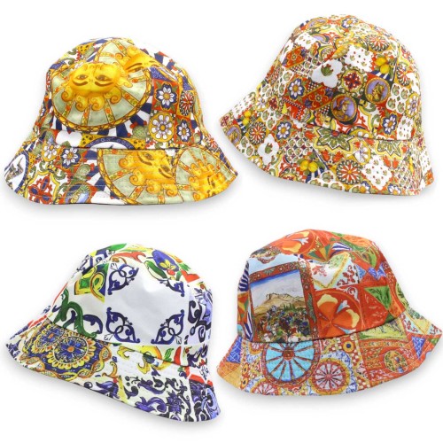 Fisherman's Hat with Sicily Themed Decorations - L 27 x 27 cm approx. (1pc) Various Decorations - 