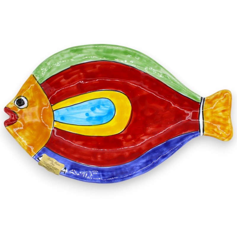 Platt fiskbricka för servering eller upphängning, i fin keramik, L 30 x 18 cm ca. (1st) 2 dekorationsalternativ - 
