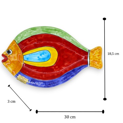 Vassoio Pesce piatto da portata o da appendere, in pregiata ceramica, L 30 x 18 cm ca. (1Unità) 2 opzioni decoro - 