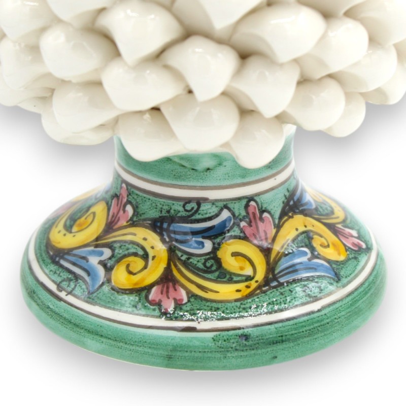 Piña Siciliana en Cerámica Caltagirone, Blanca - 2 opciones de tamaño (1ud) Tallo con decoración barroca y fondo verde -