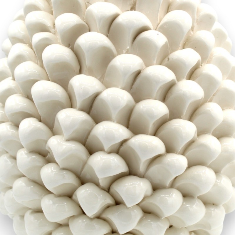 Piña Siciliana en Cerámica Caltagirone, Blanca - 2 opciones de tamaño (1ud) Tallo con decoración barroca y fondo verde -