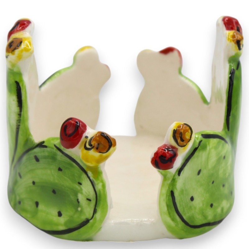 Glashalter oder Untersetzer, aus Caltagirone-Keramik, Ø ca. 10 x 8 cm. Feigenkaktusblätter - 