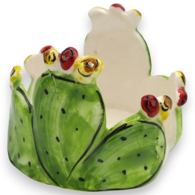 Glashalter oder Untersetzer, aus Caltagirone-Keramik, Ø ca. 10 x 8 cm. Feigenkaktusblätter - 