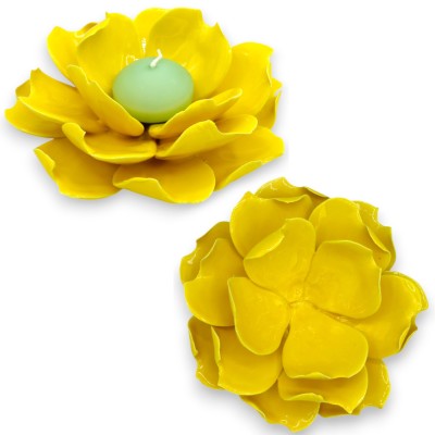 Bougeoir nénuphar Plante aquatique en céramique fine, L 16 et h 6 cm environ. - 