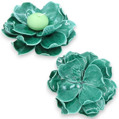 Water lily candle holder Aquatic plant in fine ceramic, L 16 and h 6 cm approx. -  2