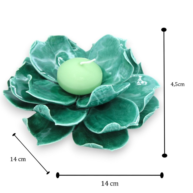 Portacandela Ninfea, fiore d'acqua in pregiata ceramica, in Varie colorazioni e due misure (1Unità) - 