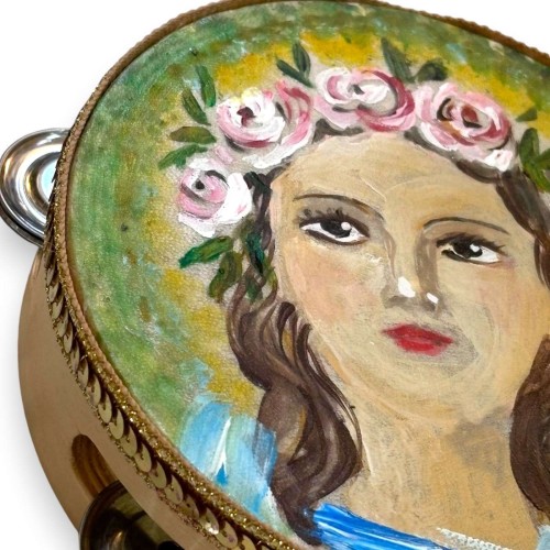 Tamburello Siciliano con sonagli, Ø  cm ca. in legno e vera pelle, dipinto a mano, Santa Rosalia MD -  2