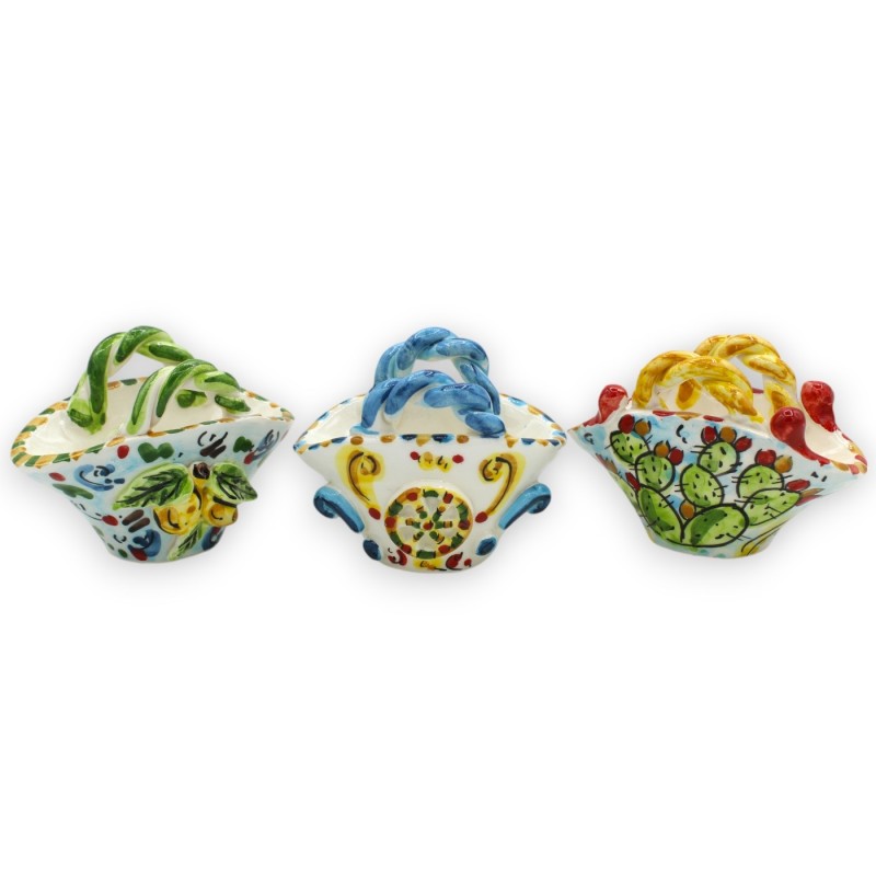 Caltagirone keramische koffietafel met glad of touwhandvat, ca. h 8 x 11 cm. (1pc) Willekeurige decoratie en kleur - 