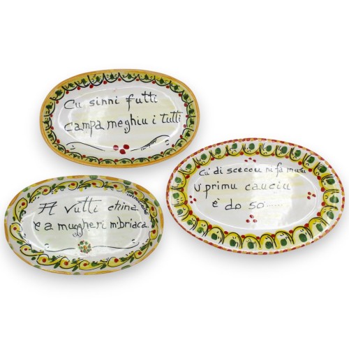 Bandeja oval, cerâmica Caltagirone - Prato de servir Provérbios Sicilianos (1 peça), C 22 x 14 cm aprox. Várias Decoraçõ