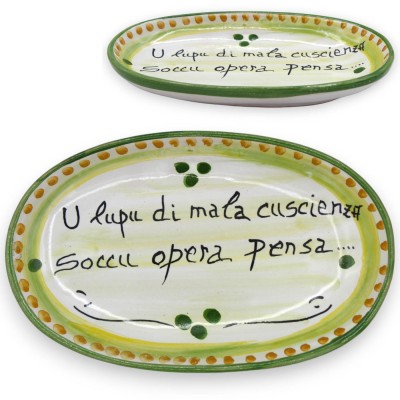 Bandeja oval, cerâmica Caltagirone - Prato de servir Provérbios Sicilianos (1 peça), C 22 x 14 cm aprox. Várias Decoraçõ